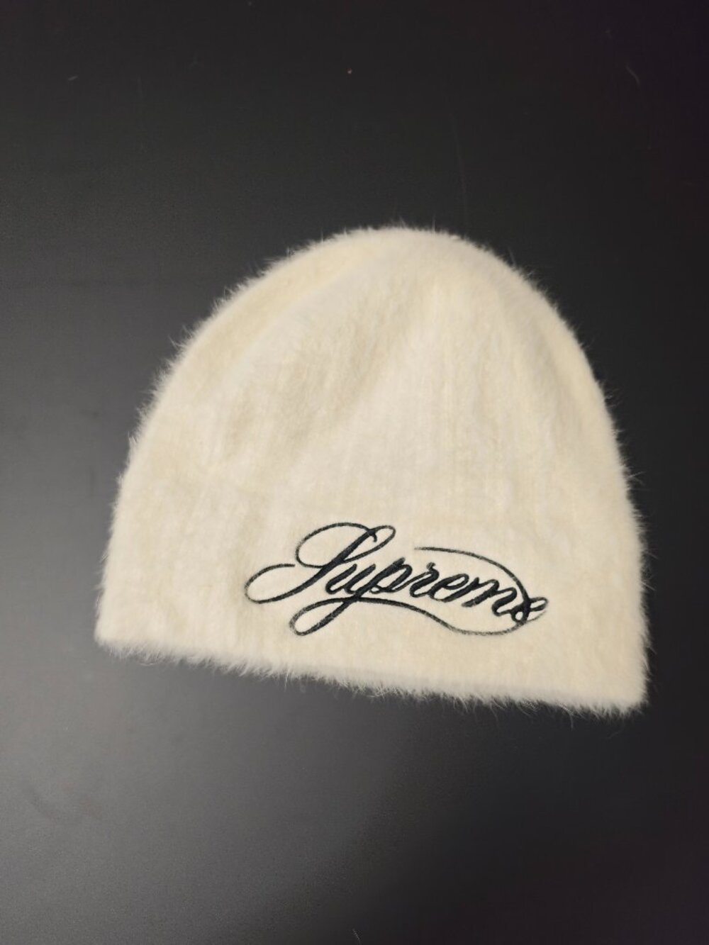 Supreme Women's White Fuzzy Script Beanie